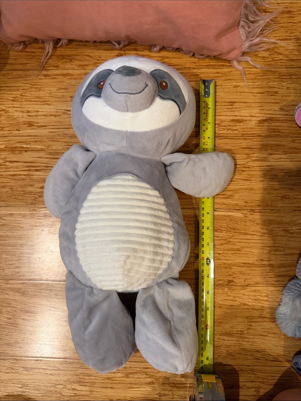 Plush Gray Sloth Cuddly Stuffed Animal - Soft Gray & Cream Plush Toy with Rattle